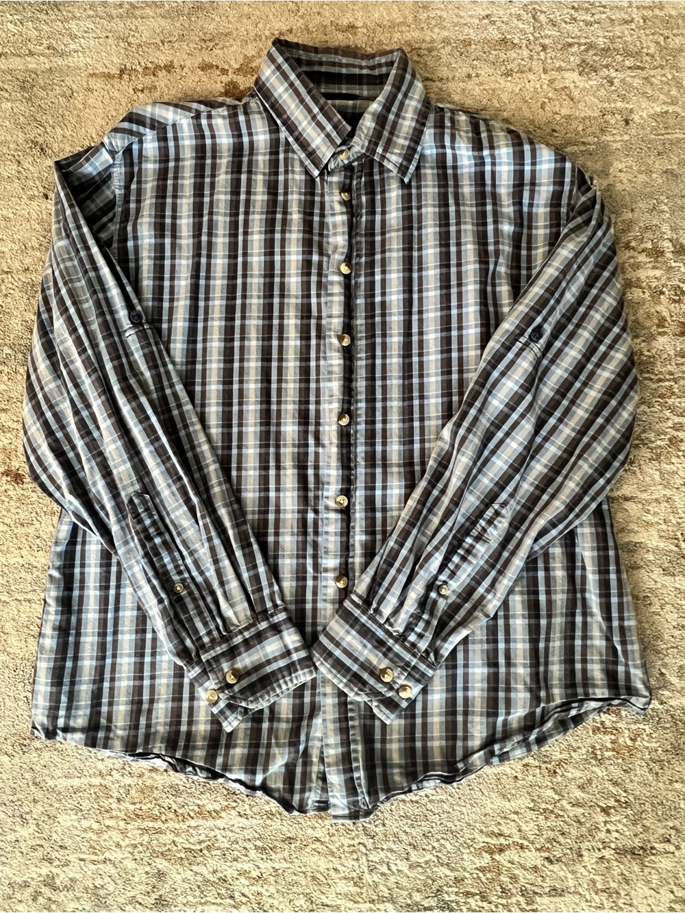 Toscano Blue Men's Plaid Button-Up Shirt in Brown and Blue